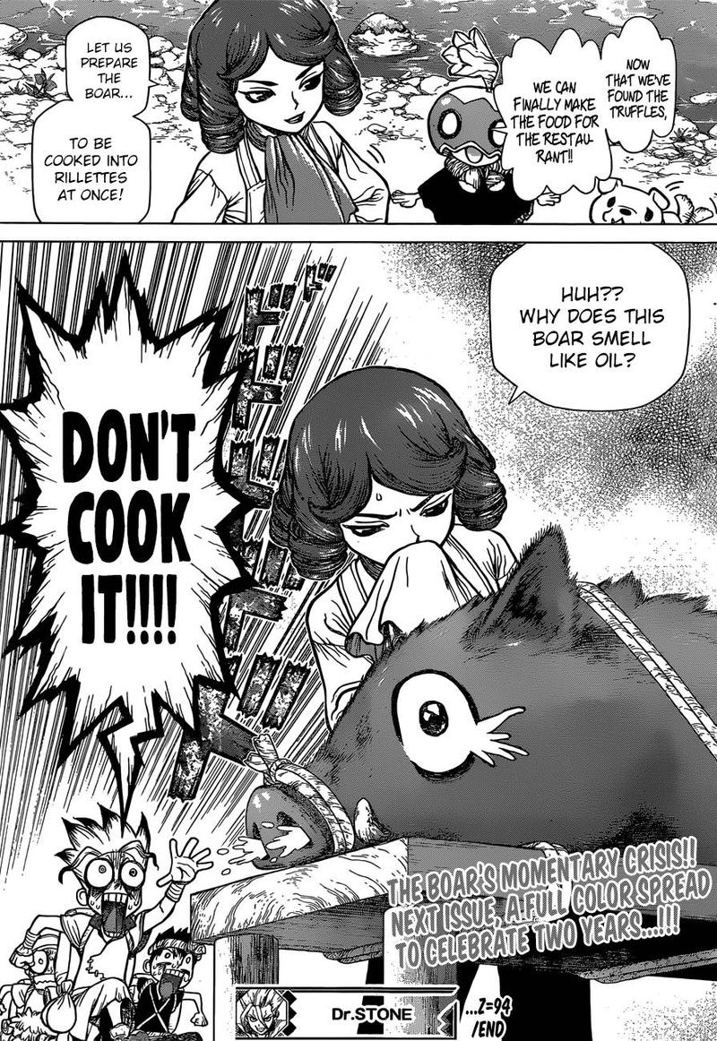 Dr. Stone Manga Chapter 94 page 17 - The Scent of Black Gold scene